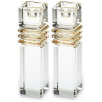 Square Crystal Shabbat Candlesticks with Gold Accents