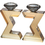 Gold Crystal Magen David Shabbat Candlesticks
