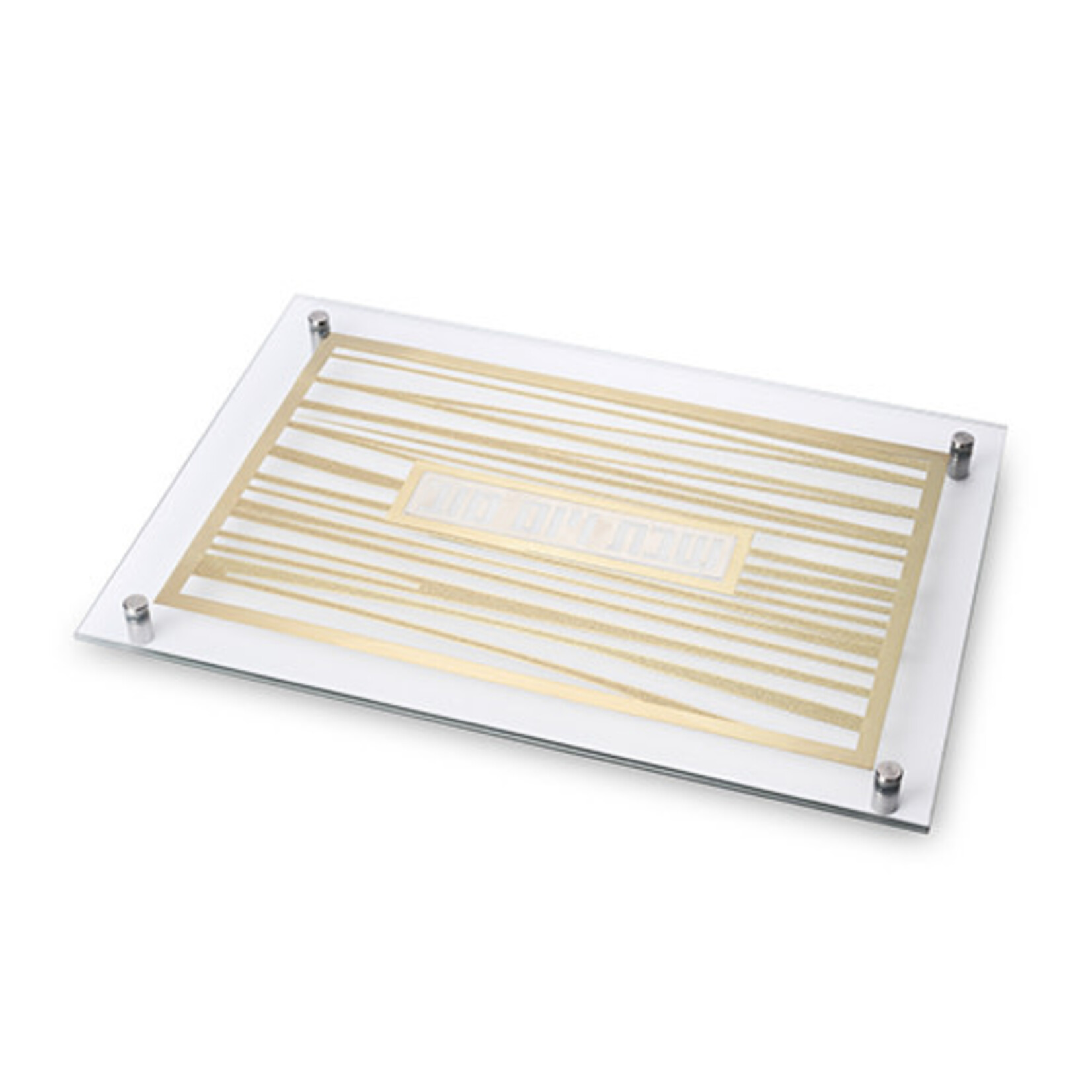 Glass Challah Tray - White with Gold Design
