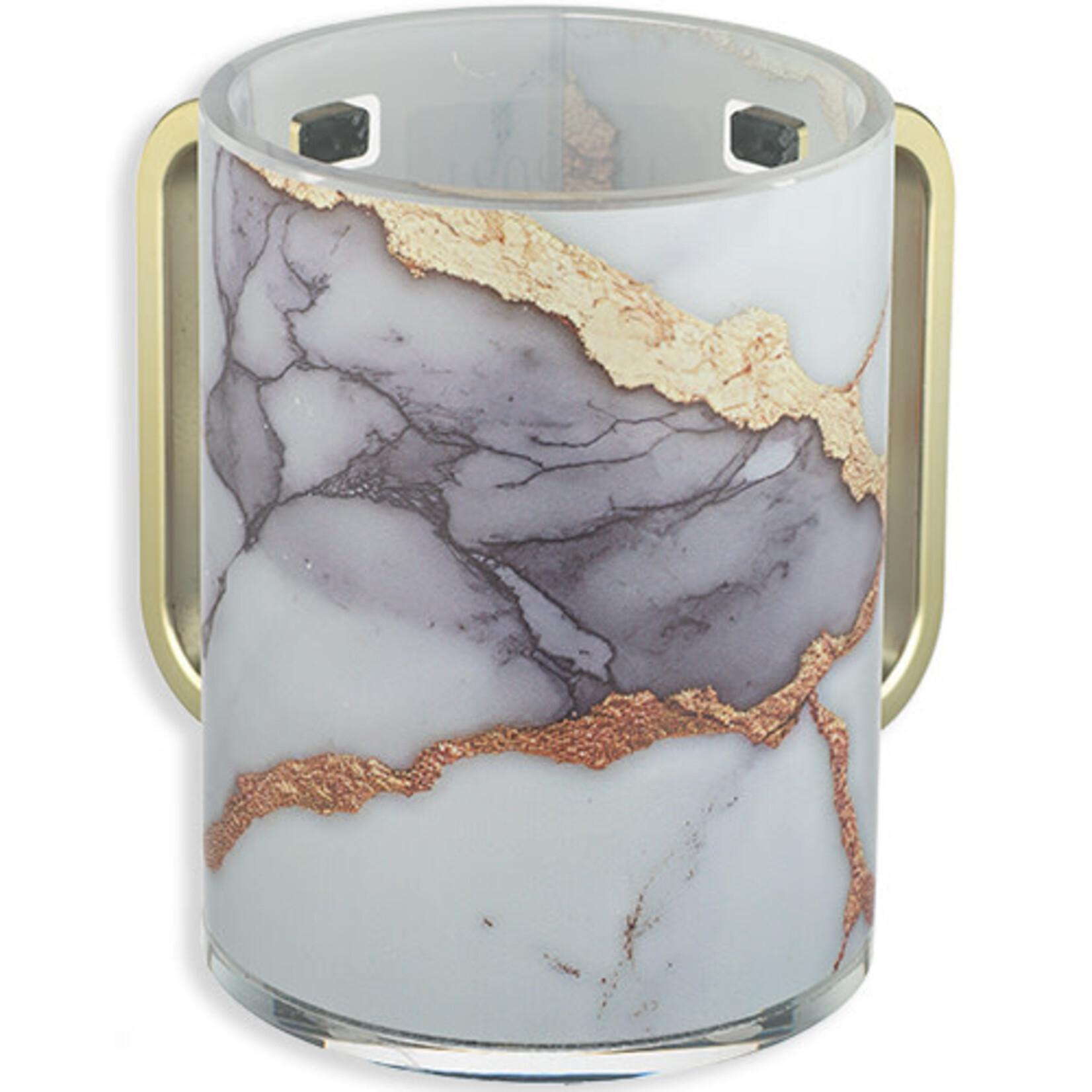 Purple and Gold Marble Washing Cup With Gold Handles - Lucite