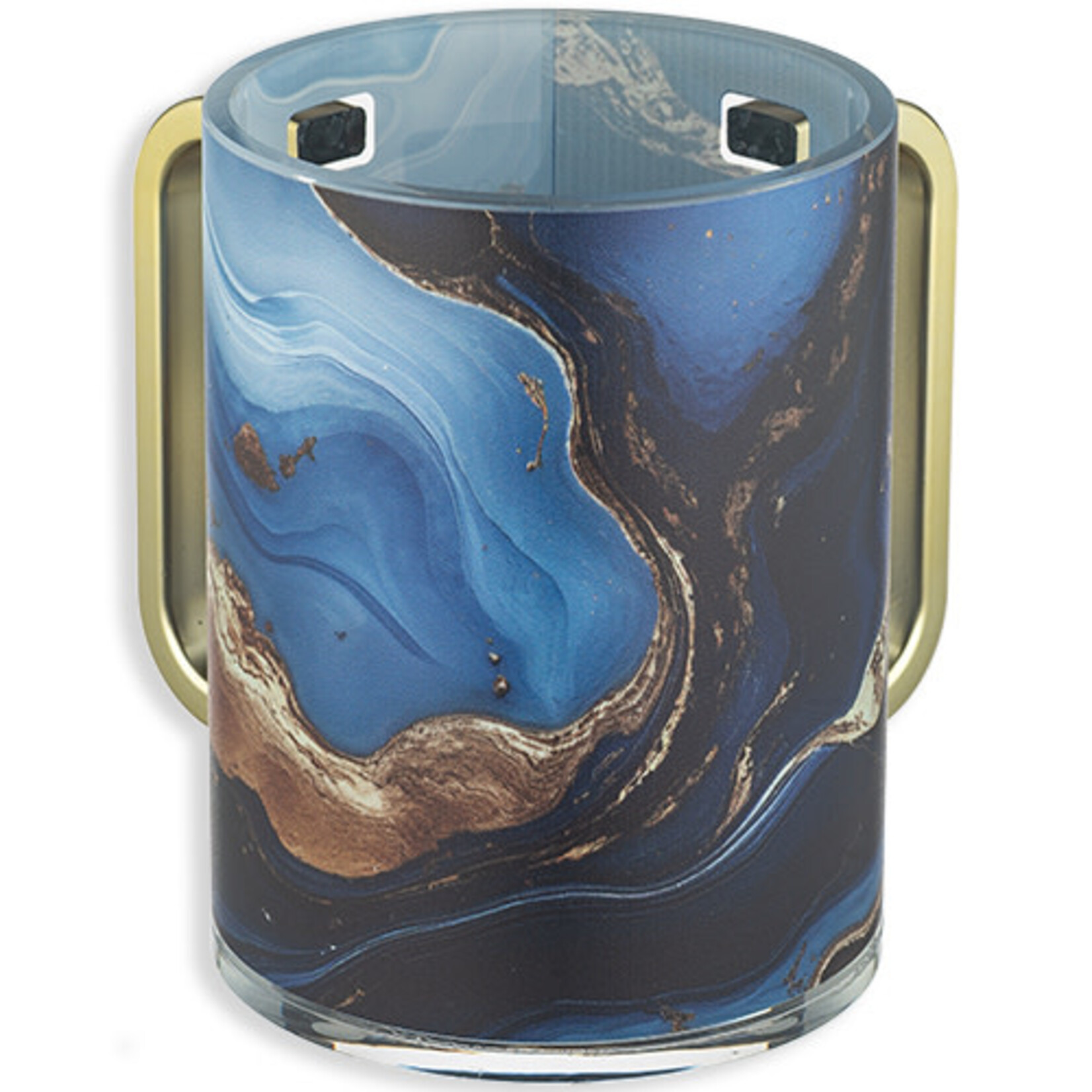 Dark Blue Marble Washing Cup With Gold Handles - Lucite