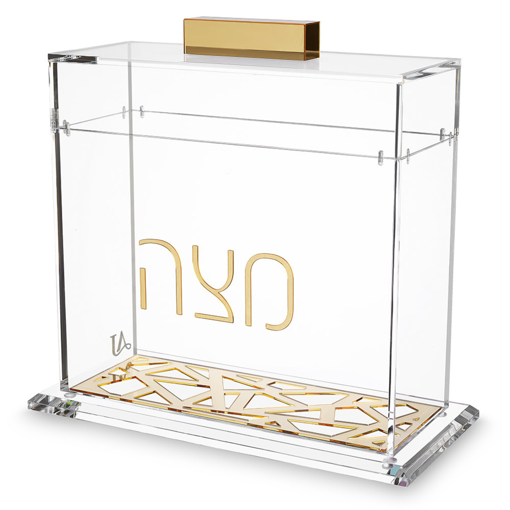 Clear Modern Matzah Holder with Gold Accents