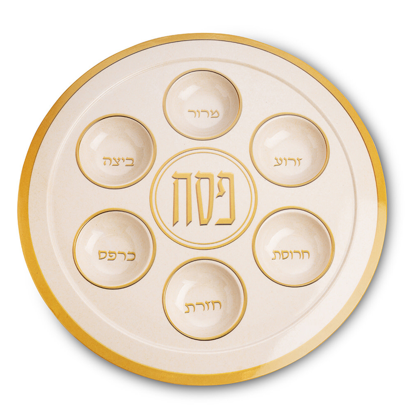 Beige and Gold Seder Plate - Round