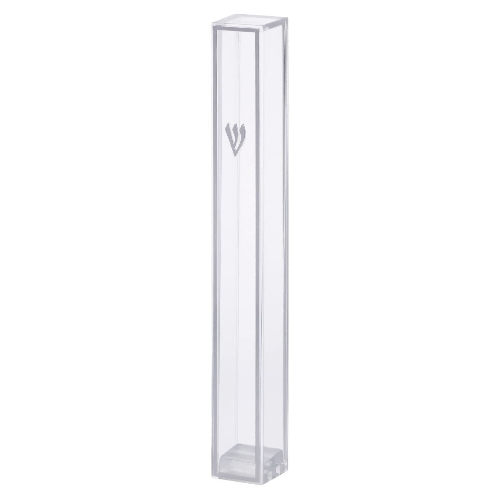 Clear Plastic Mezuzah with Silver Accent 12 cm