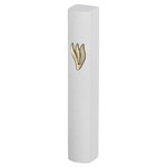 White Concrete Look Mezuzah with Silver Shin 12 cm