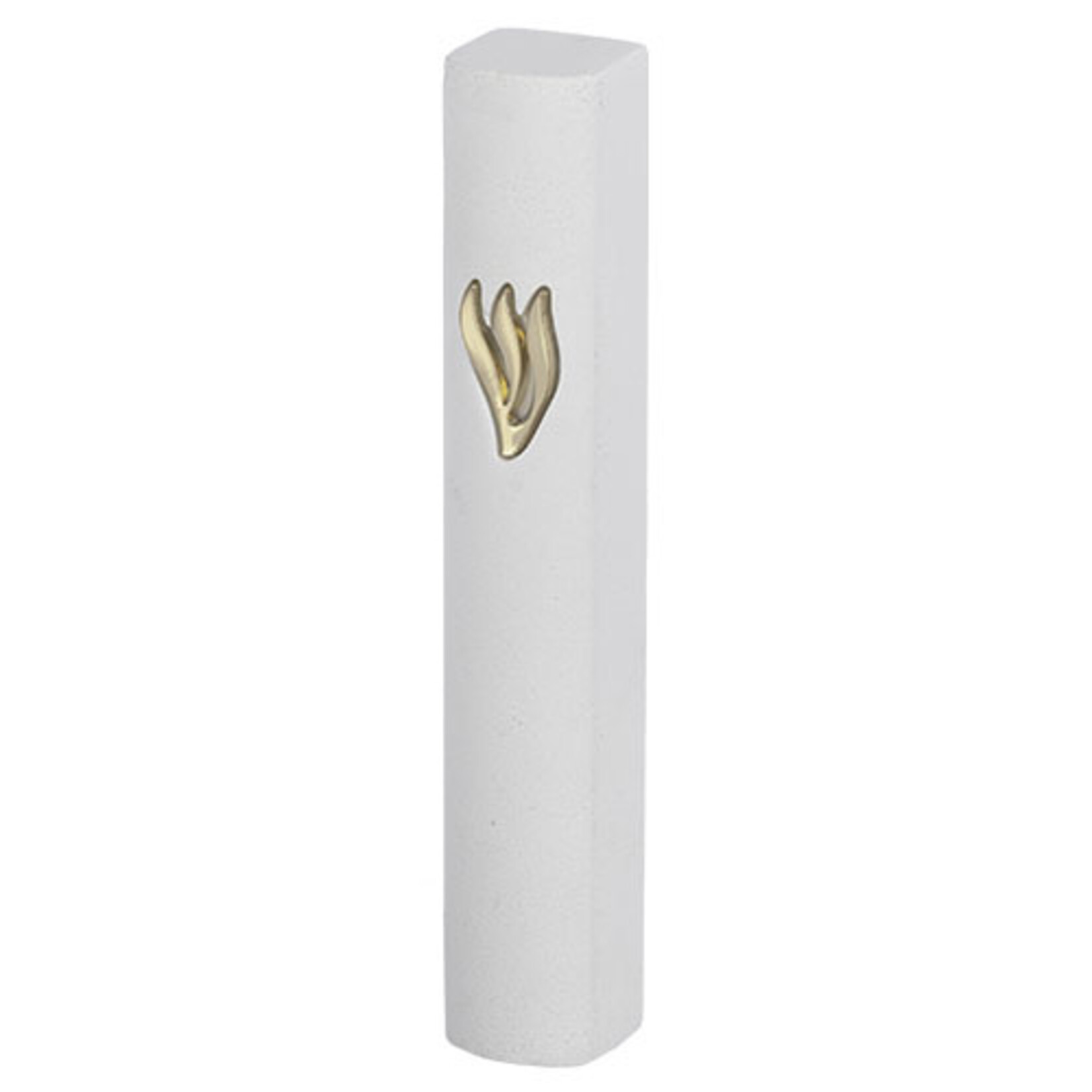 White Concrete Look Mezuzah with Silver Shin 12 cm