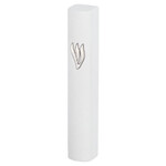 White Concrete Look Mezuzah with Silver Shin 12 cm