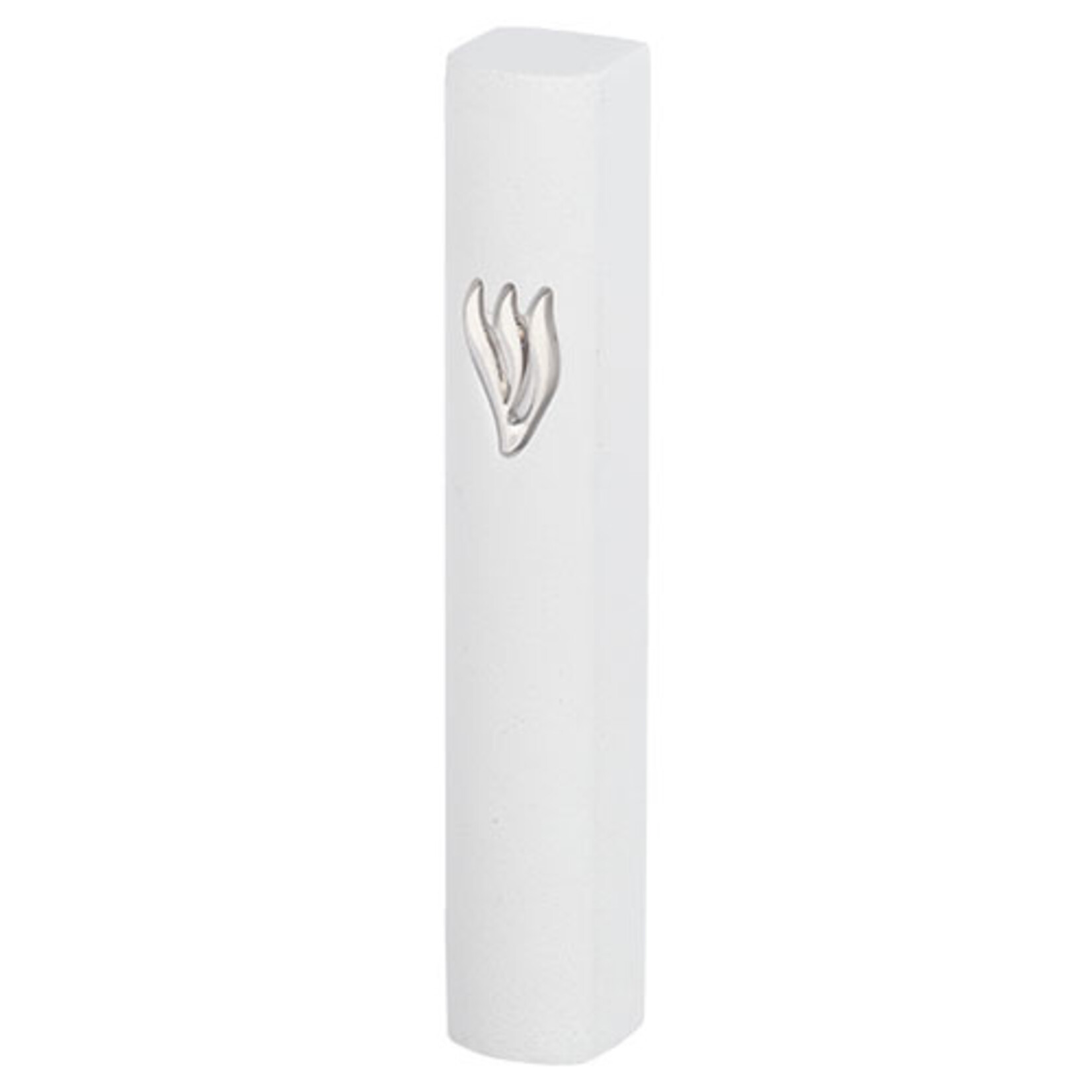White Concrete Look Mezuzah with Silver Shin 12 cm