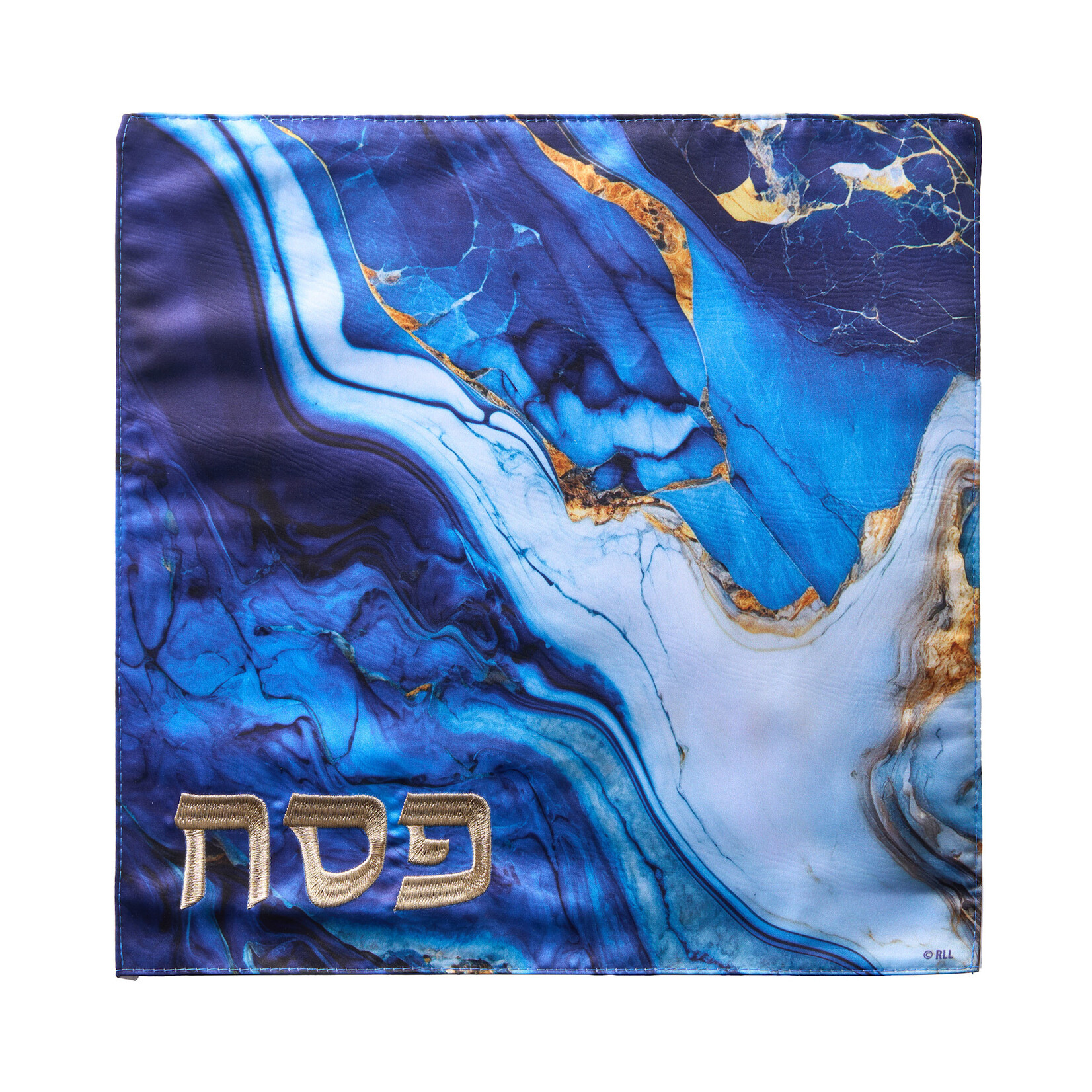 Matzah Cover, ''Blue Marble'' Design, 13 inch, Embroidered Satin