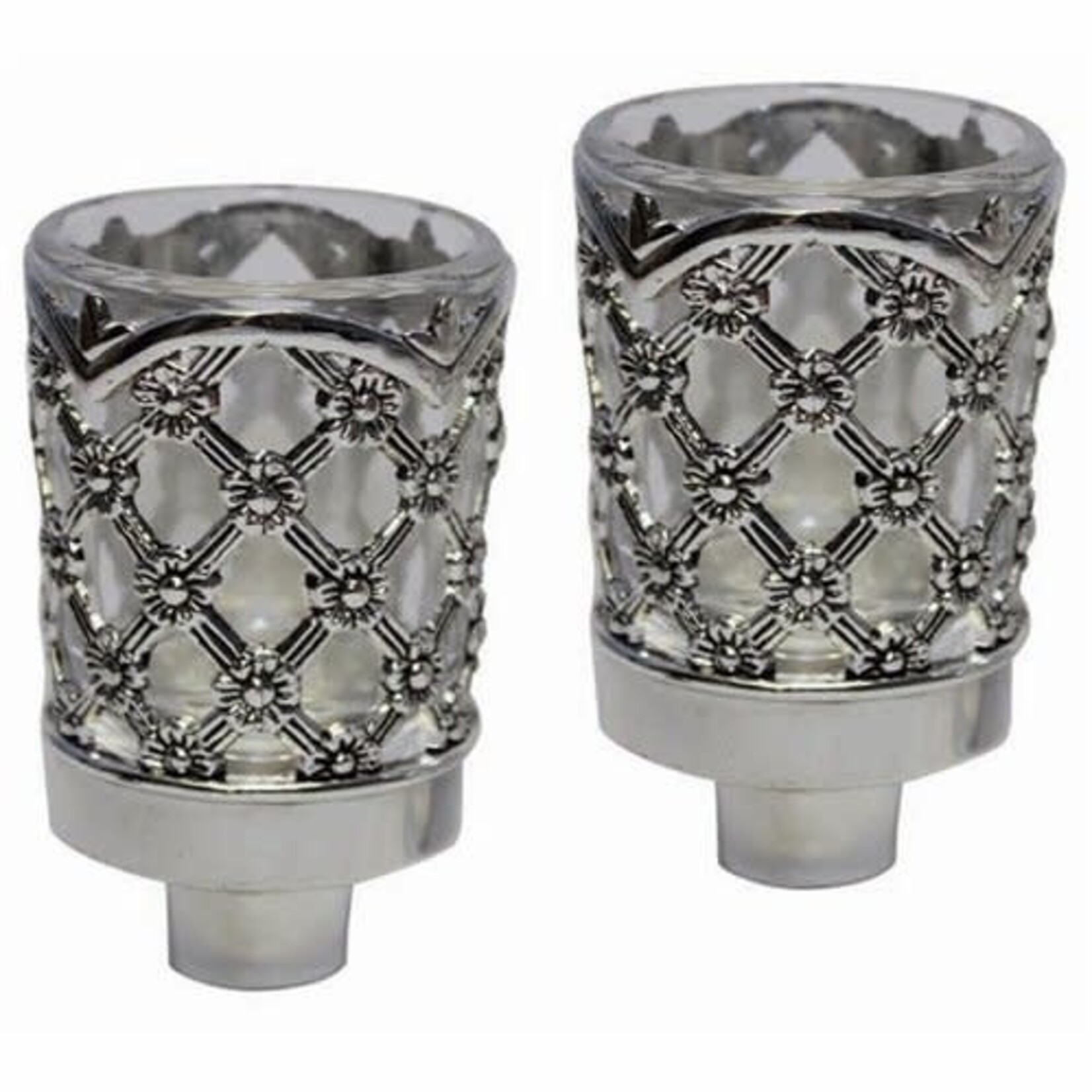 Floral Design Neronim Candle Holders - Silver Plated - 2 Pack - 3"H