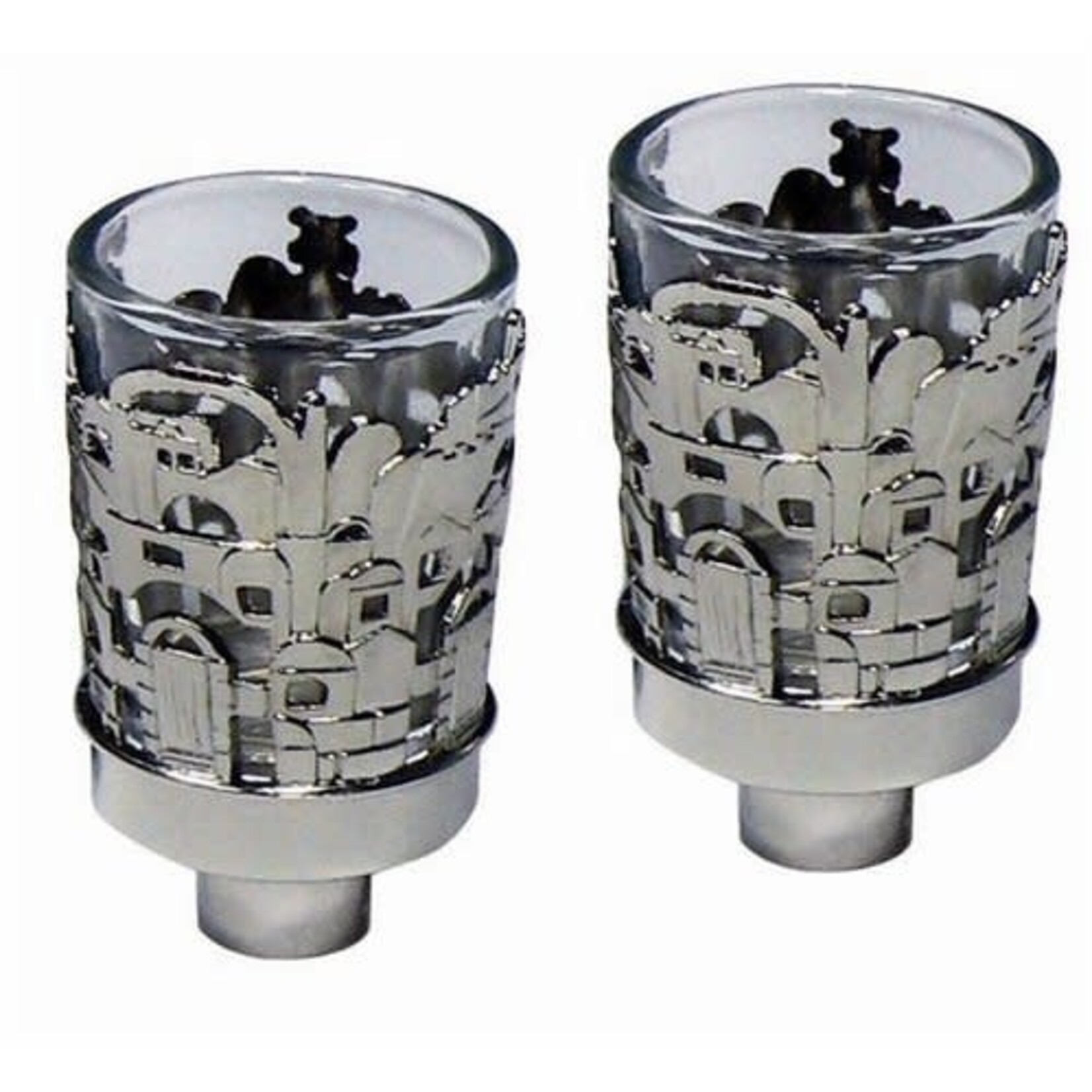 Jerusalem Design Neronim Candle Holders - Silver Plated - 2 Pack - 3"H