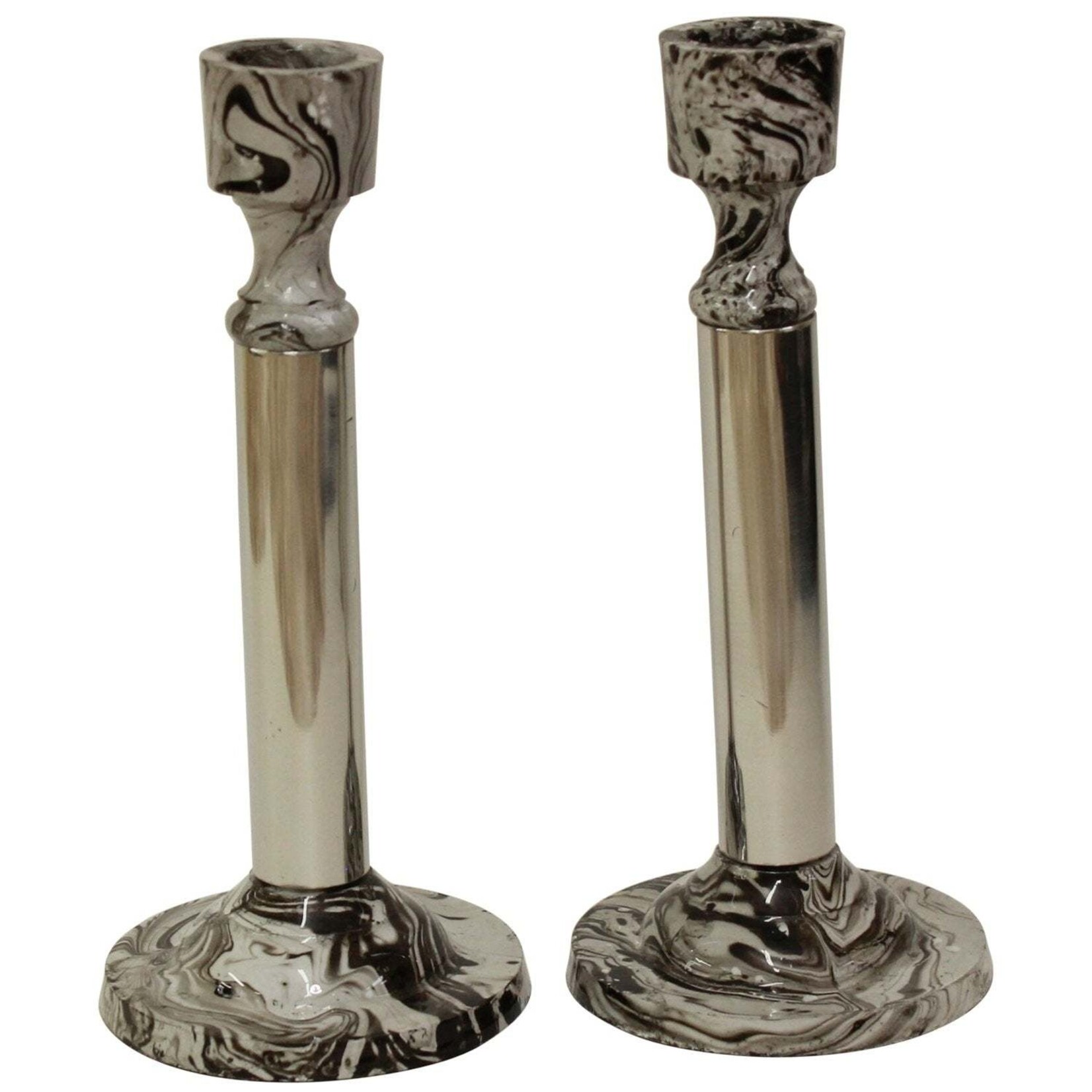 Marble Finish Candlestick  - Set of Two - 6.25"H