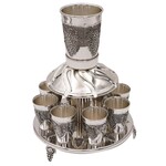8 Cup Kiddush Fountain - Nickel - 11" H / Large Cup 3.5" / Small Cup 2"