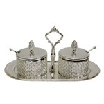 Charoset Dish Set with Tray Silver/Glass