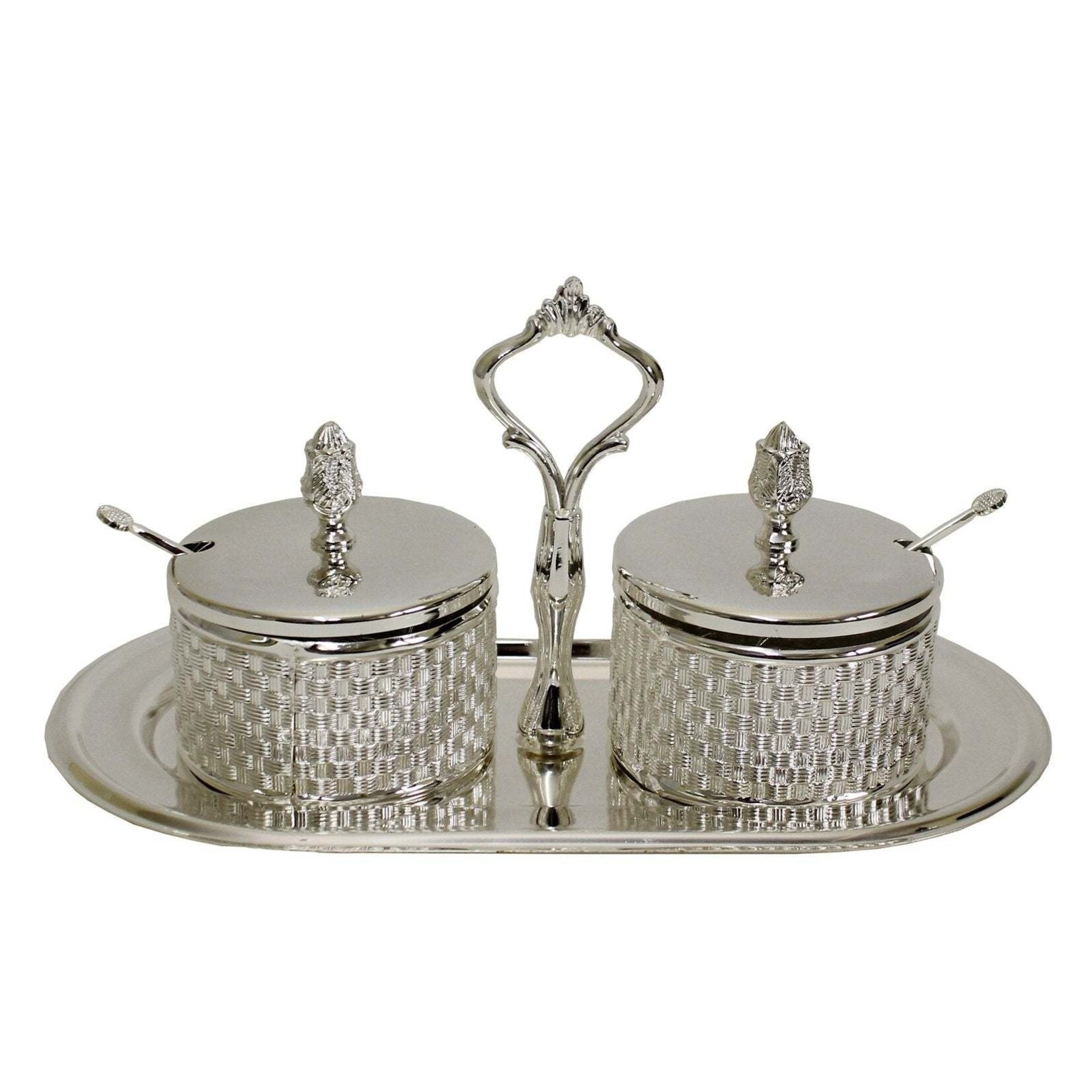 Charoset Dish Set with Tray Silver/Glass