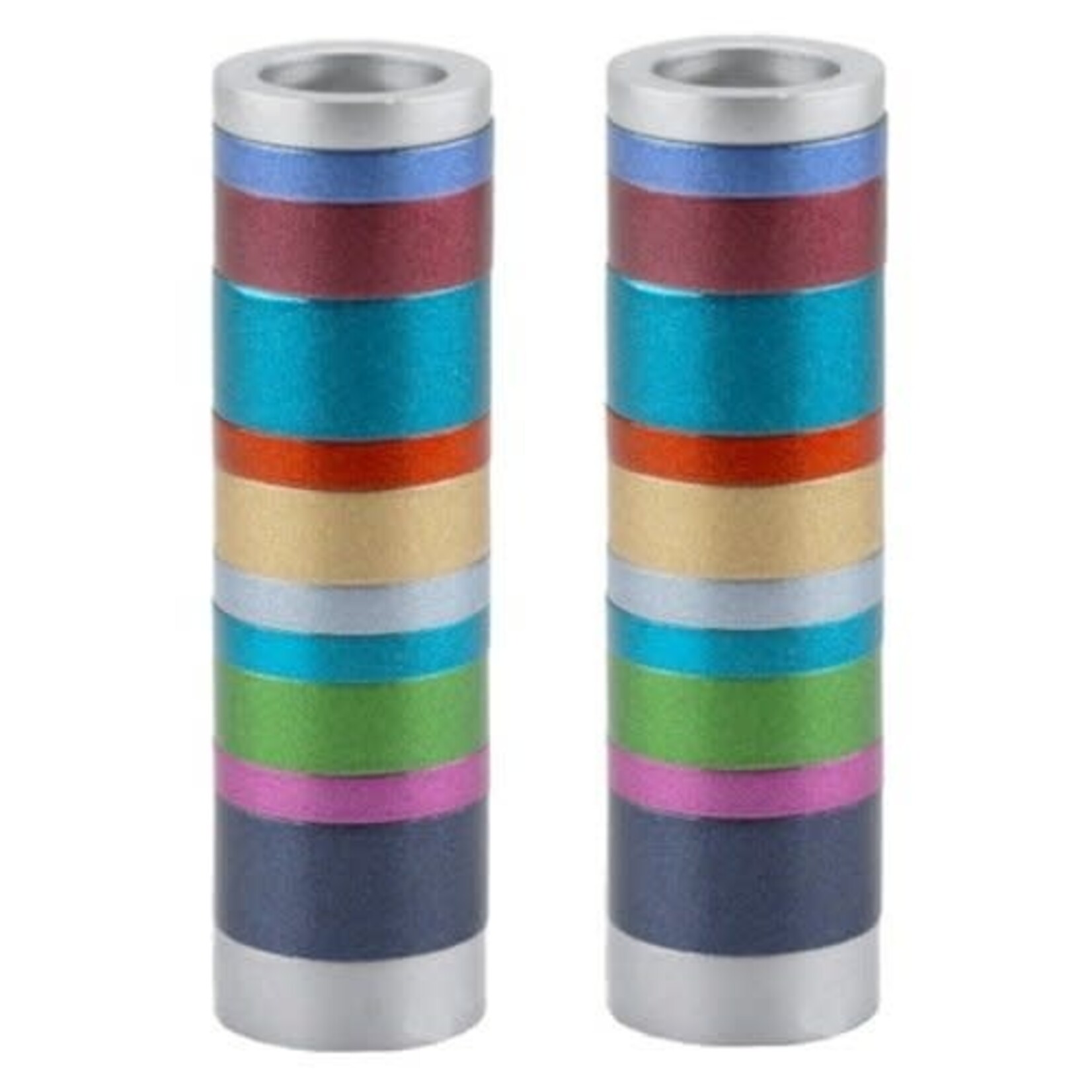 Emanuel Candlesticks - Set of Two - Anodized Cylinder Rings - Multi Color