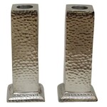 Square Hammered Candlestick Nickel Plated - Set of Two - 7"H