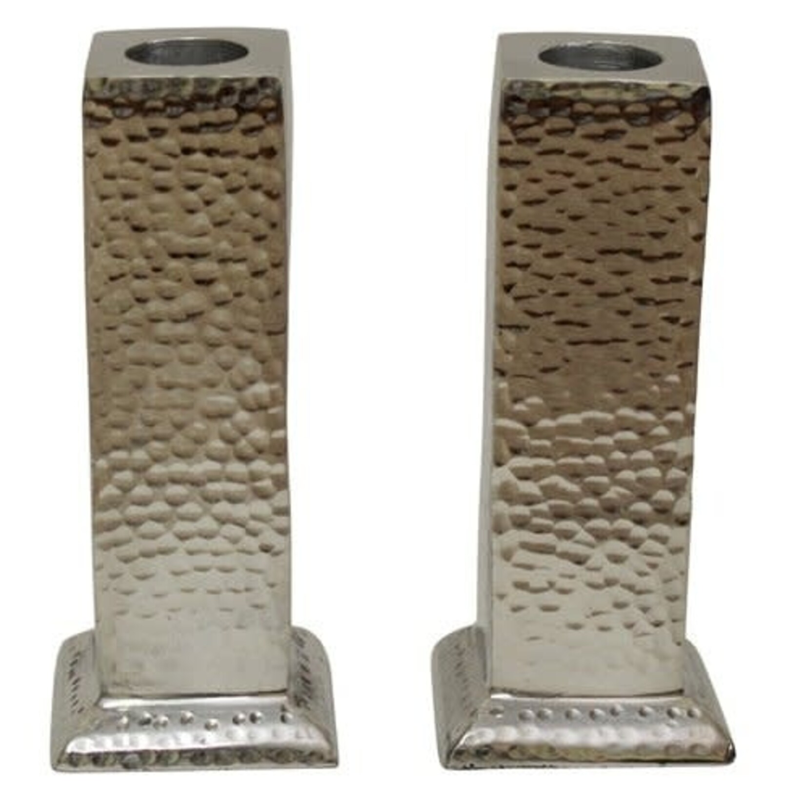 Square Hammered Candlestick Nickel Plated - Set of Two - 7"H