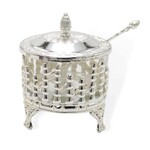 Charoset Dish, Silver Plated/Glass on Legs - Diamond Design