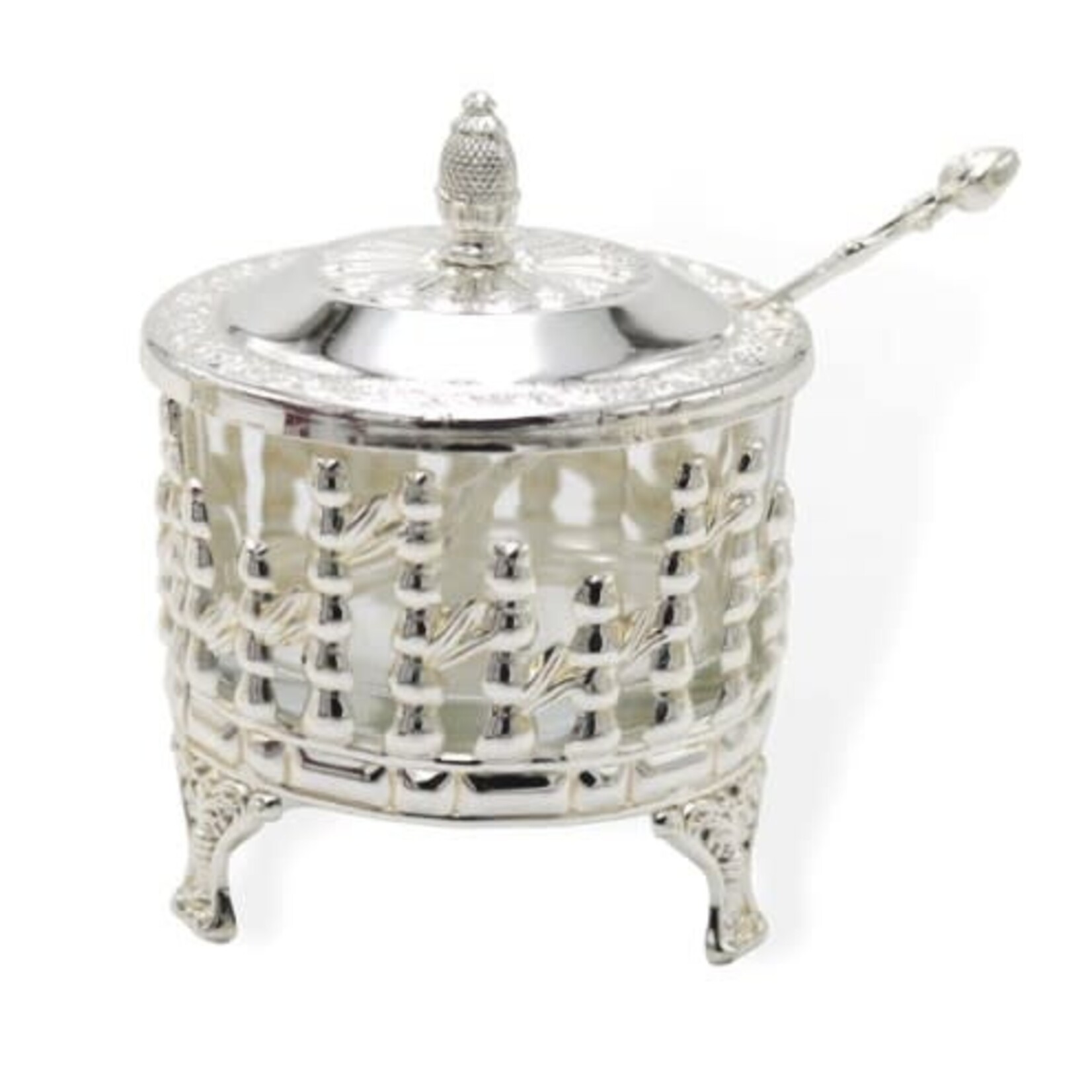 Charoset Dish, Silver Plated/Glass on Legs - Diamond Design