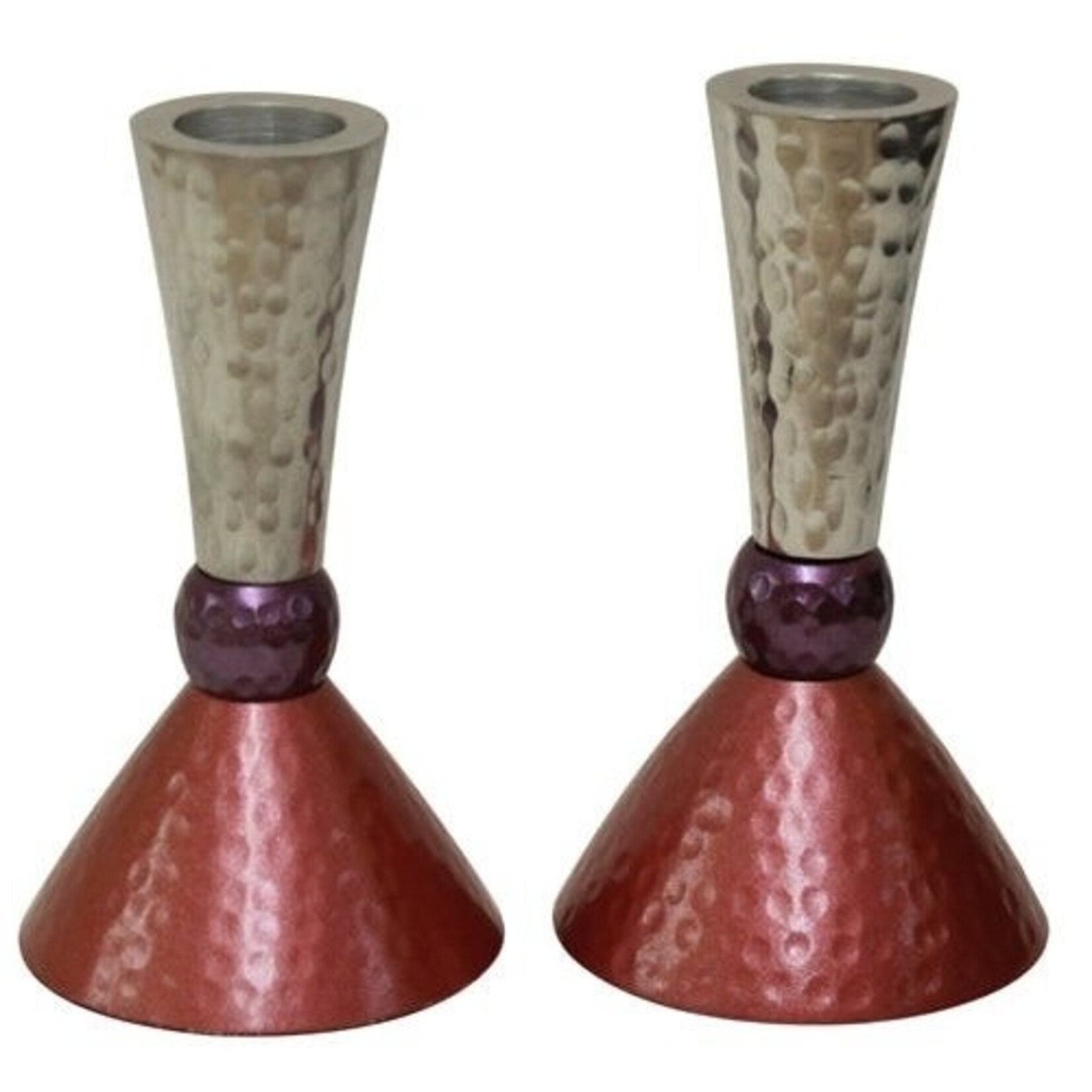 Hammered Candlestick - Nickel Plated - Set of Two - Silver/Purple/Pink - 4.75"H