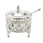 Charoset Dish, Silver Plated/Glass on Legs - Diamond Design