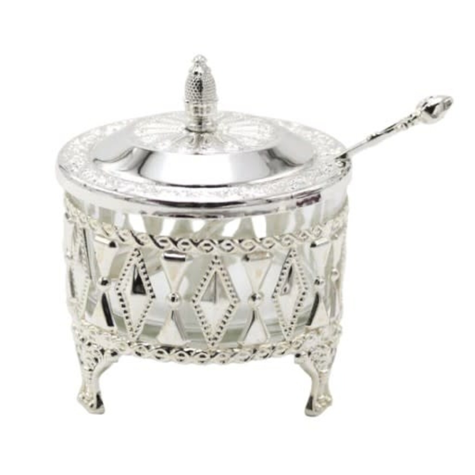 Charoset Dish, Silver Plated/Glass on Legs - Diamond Design