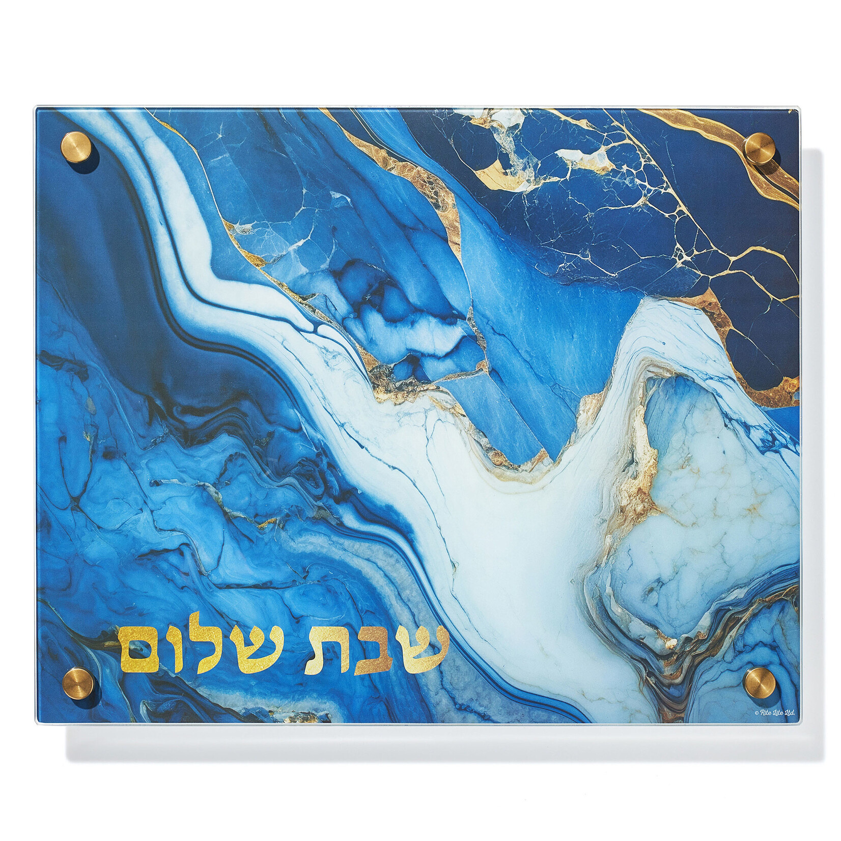 Glass Shabbat Challah Board, Blue Marble Design