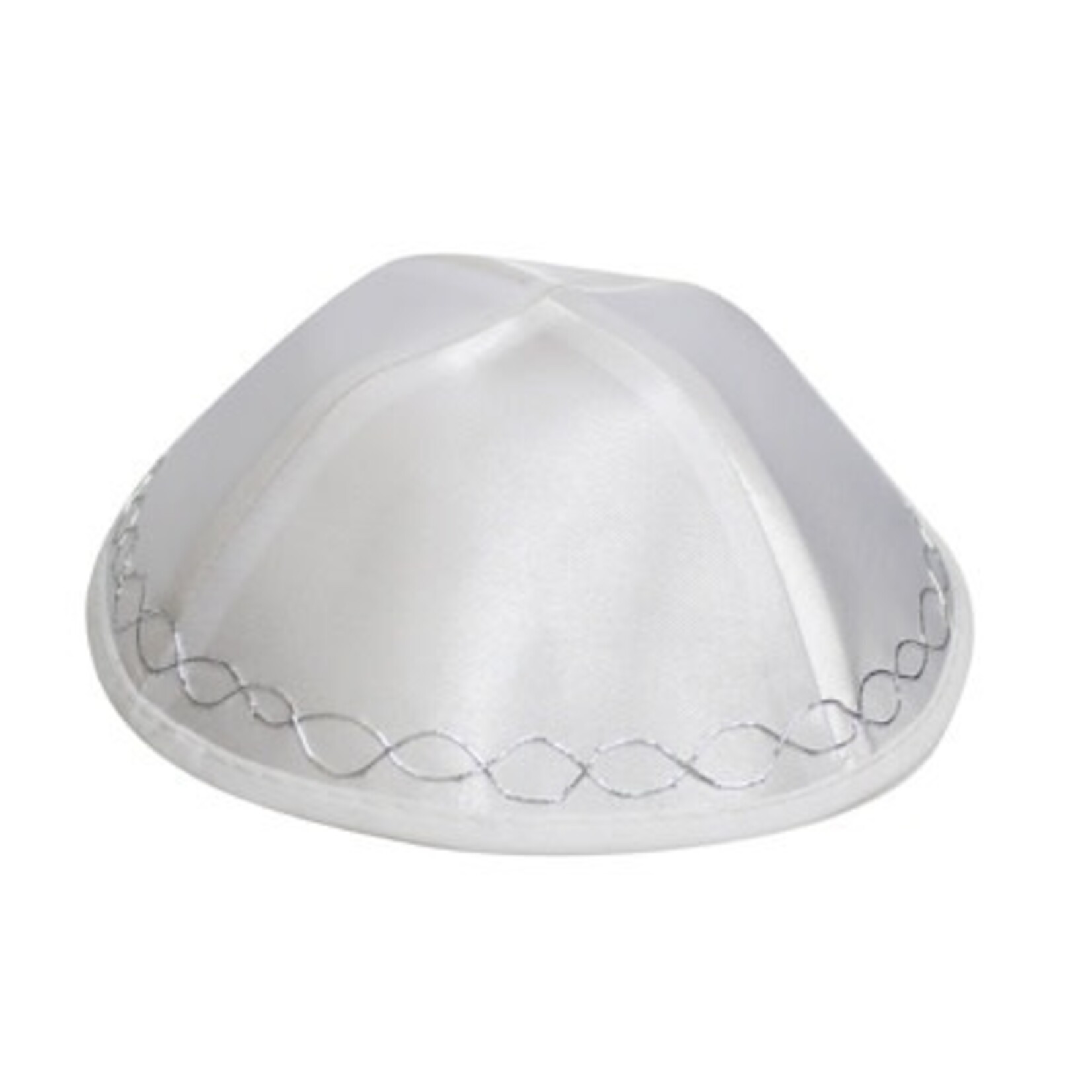White Satin Kippah with Ornate Design 17 cm