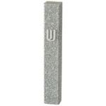 Glitter White Lucite Mezuzah Case with Silver Shin 12 cm
