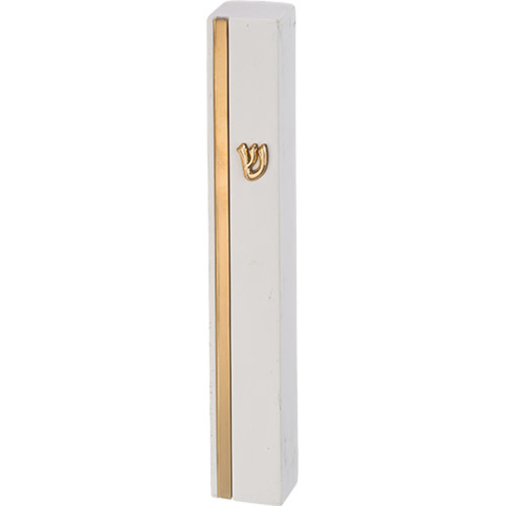 White & Gold Concrete Mezuzah Case - Stone-Like Polymer Finish 12 cm