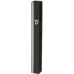 Black Plastic Mezuzah Case - Gold Shin & Stripe 12cm