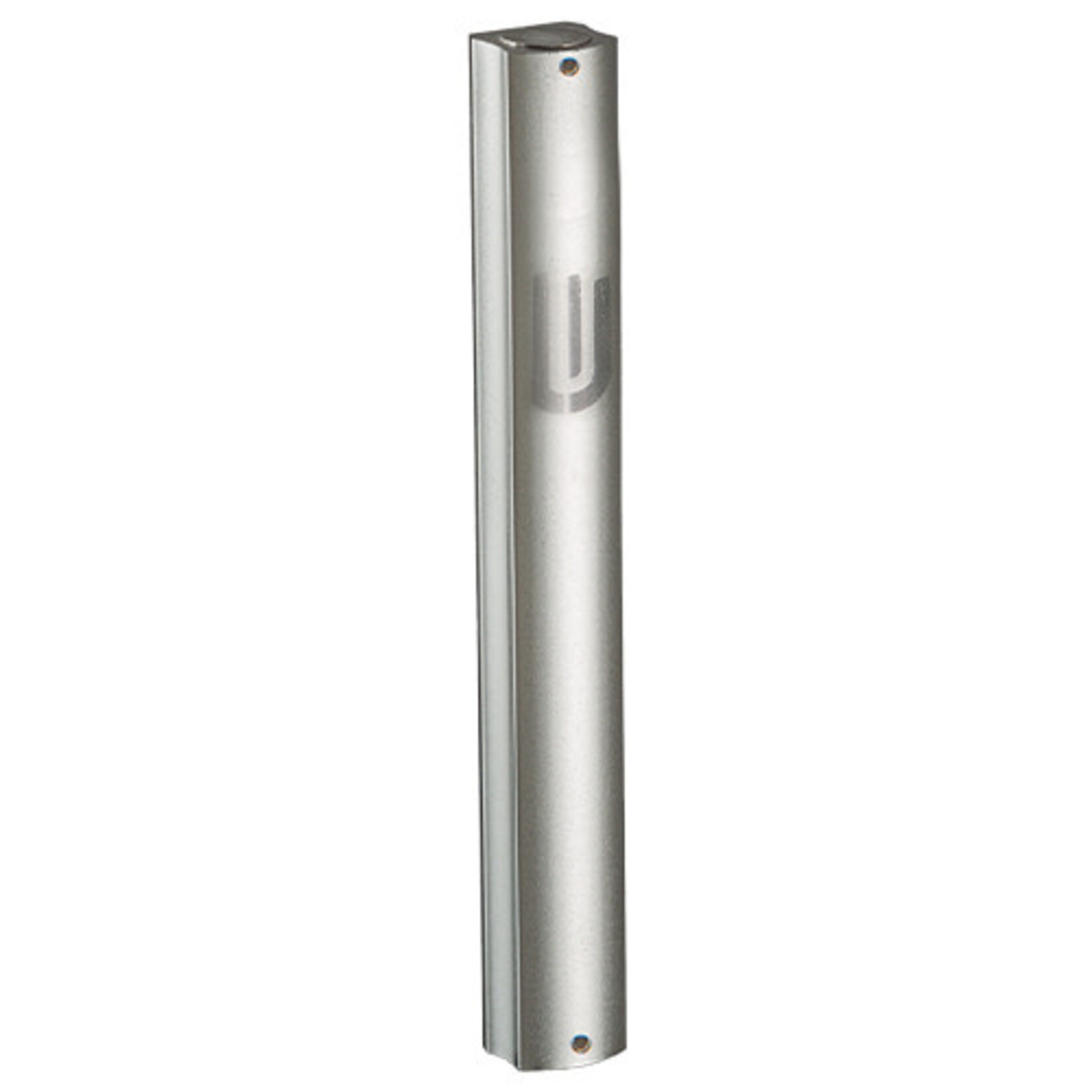 Matte Silver Aluminum Mezuzah Case - Cut-Out "Shin" Design 15 cm