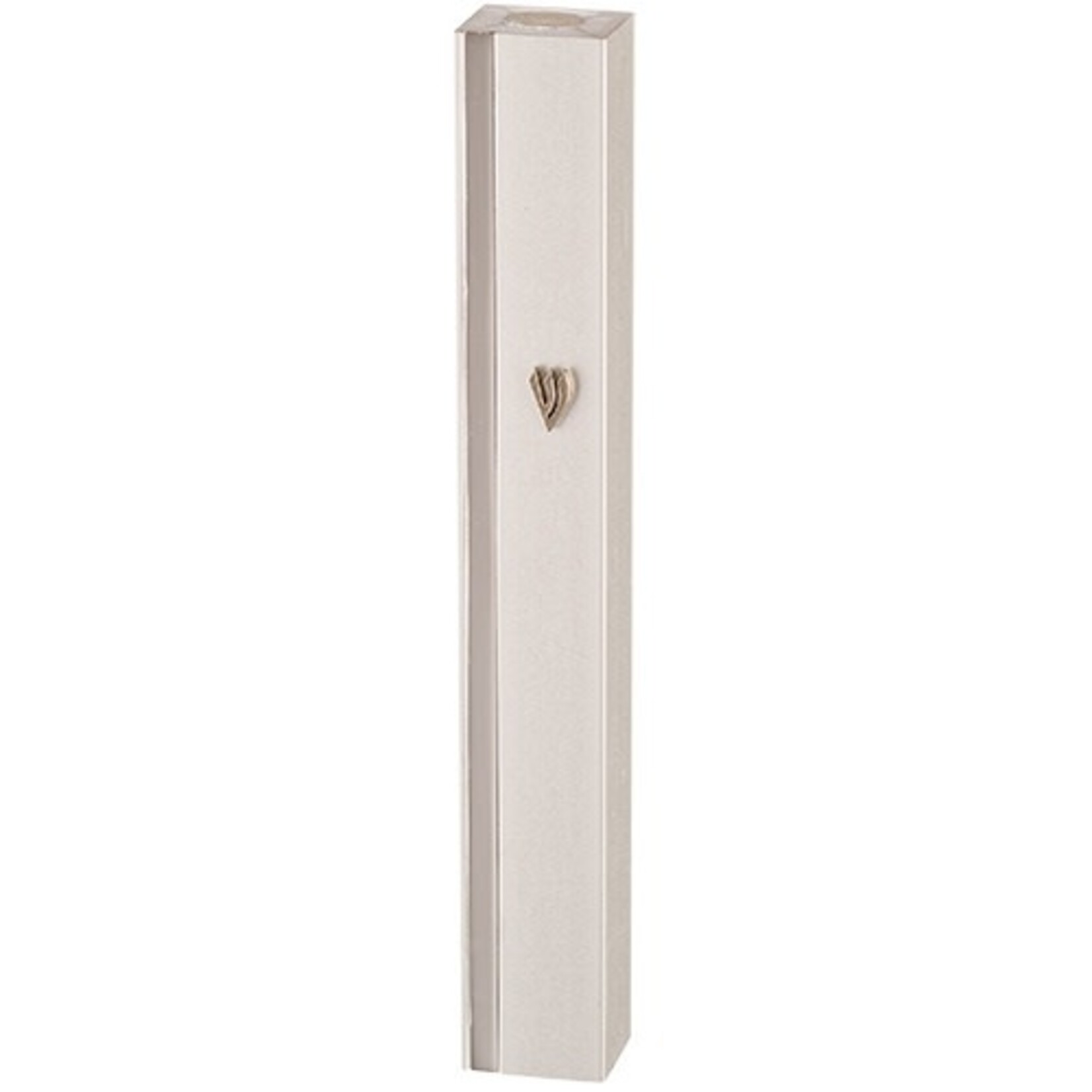 Matte Silver Aluminum Mezuzah Case - Metal Shin & Silver Stripe 15 cm