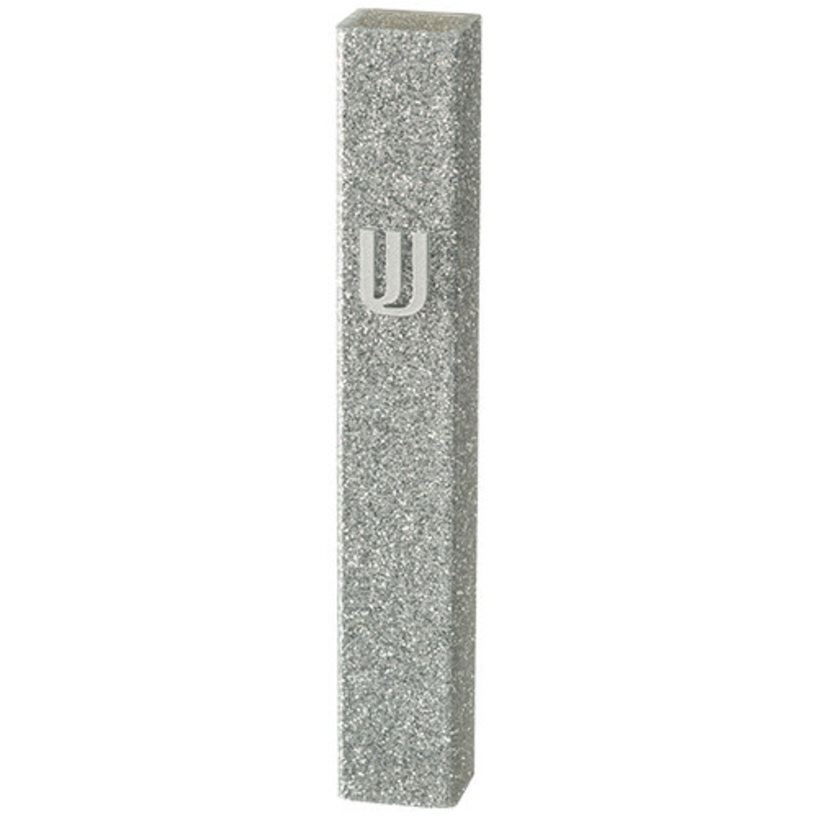 Glitter White Lucite Mezuzah Case with Silver Shin 12 cm