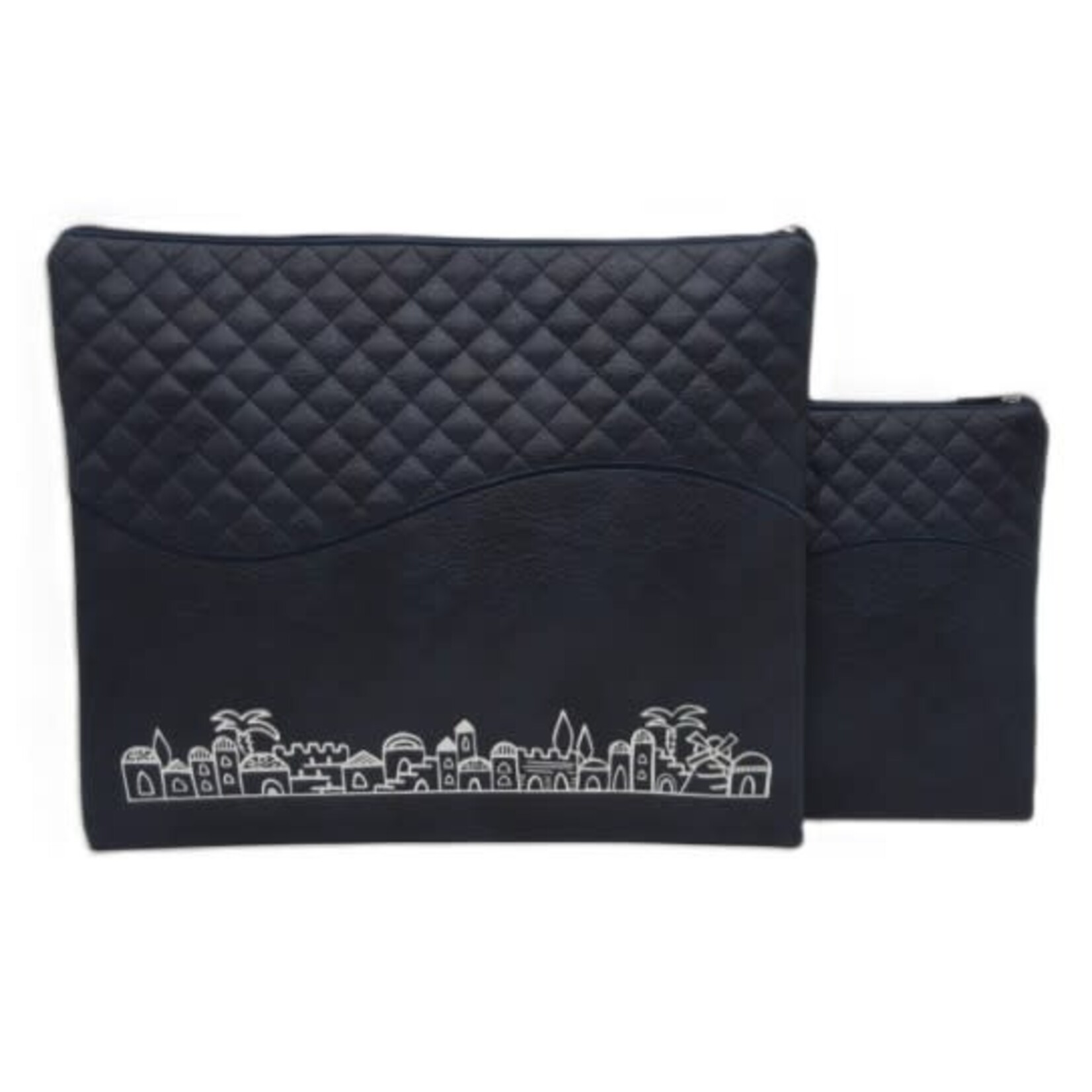 Tallit and Tefillin Cover Blue Jerusalem Silver Embossed Letters