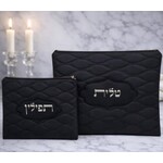 Tallit and tefillin cover, black vinyl with puffed-up,silver letters.