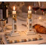 Pair of white marble candlesticks 15 cm including tray