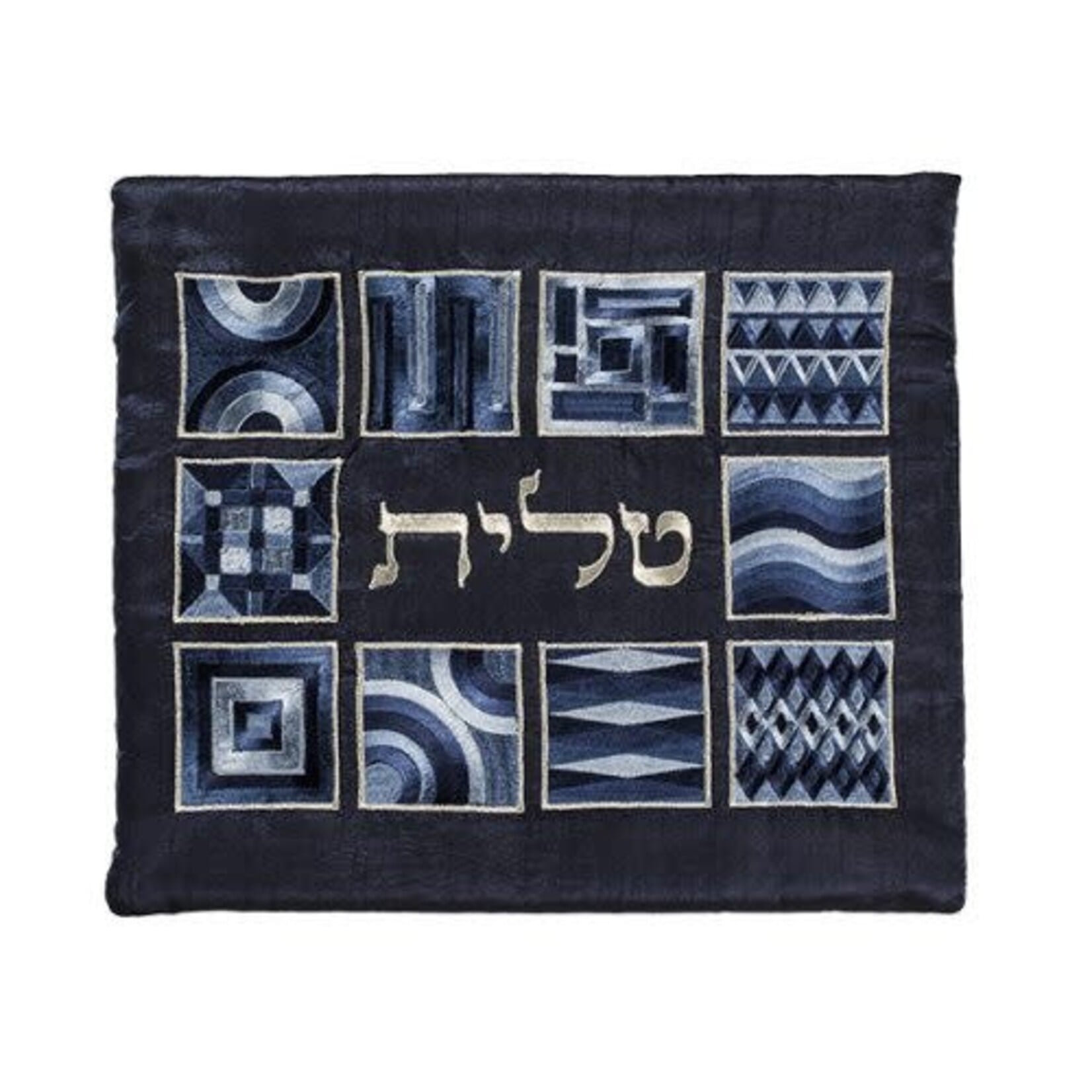 Yair Emanuel FULL EMBROIDERED TALLIT BAG GEOMETRIC-- BLUE