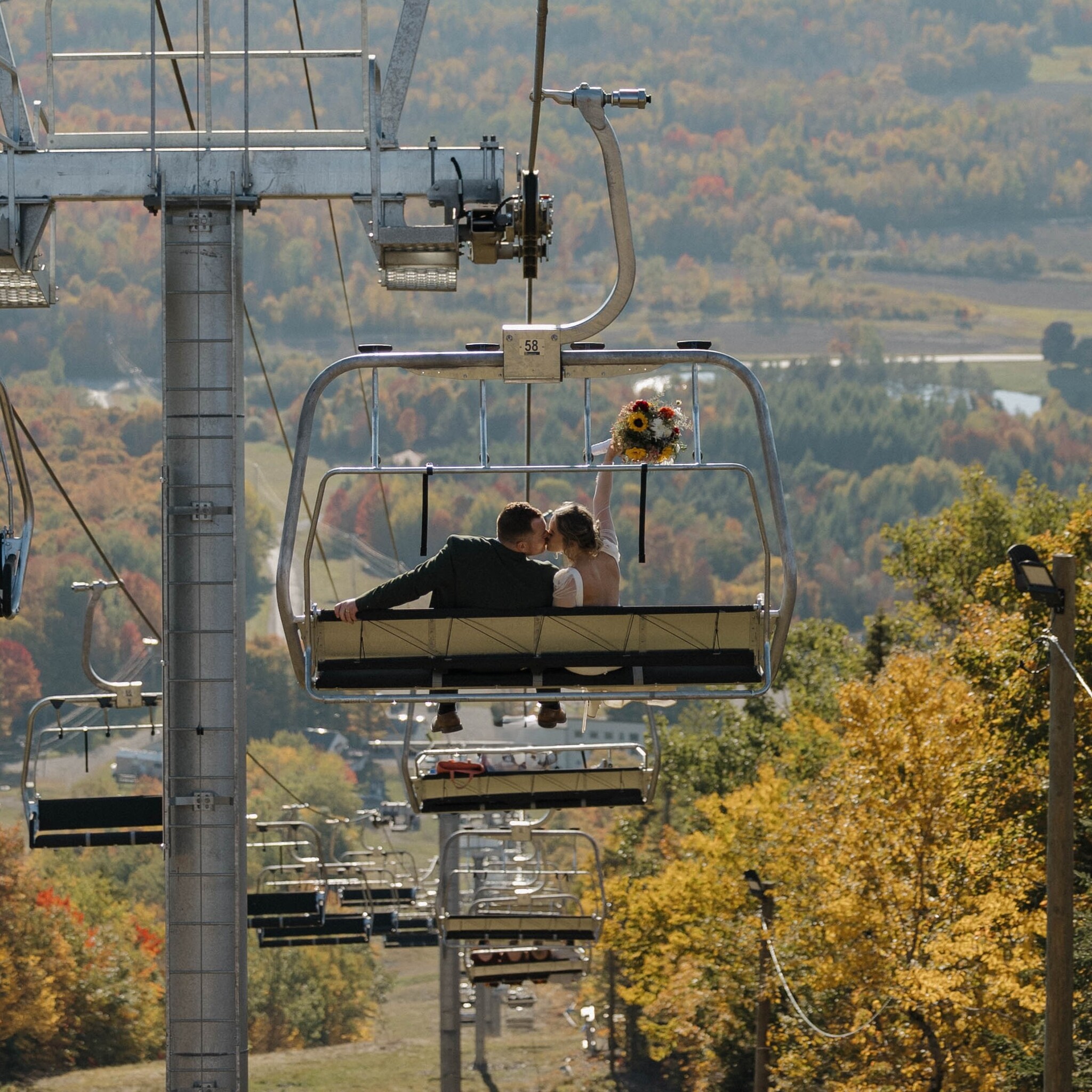 Newly Weds Riding Lift