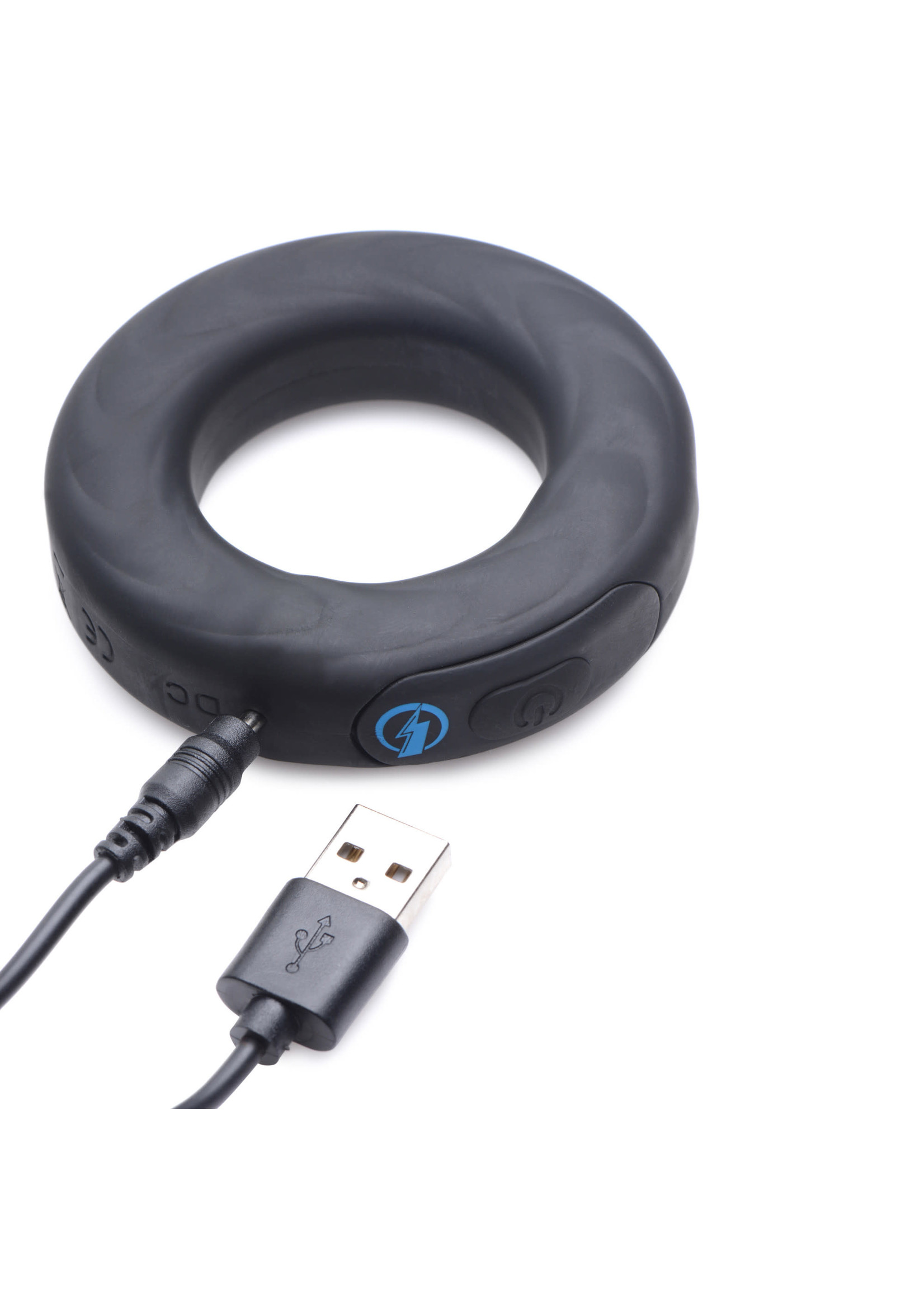 Zeus Vibrating & E-Stim Silicone Rechargeable Cock Ring with Remote Control - Black