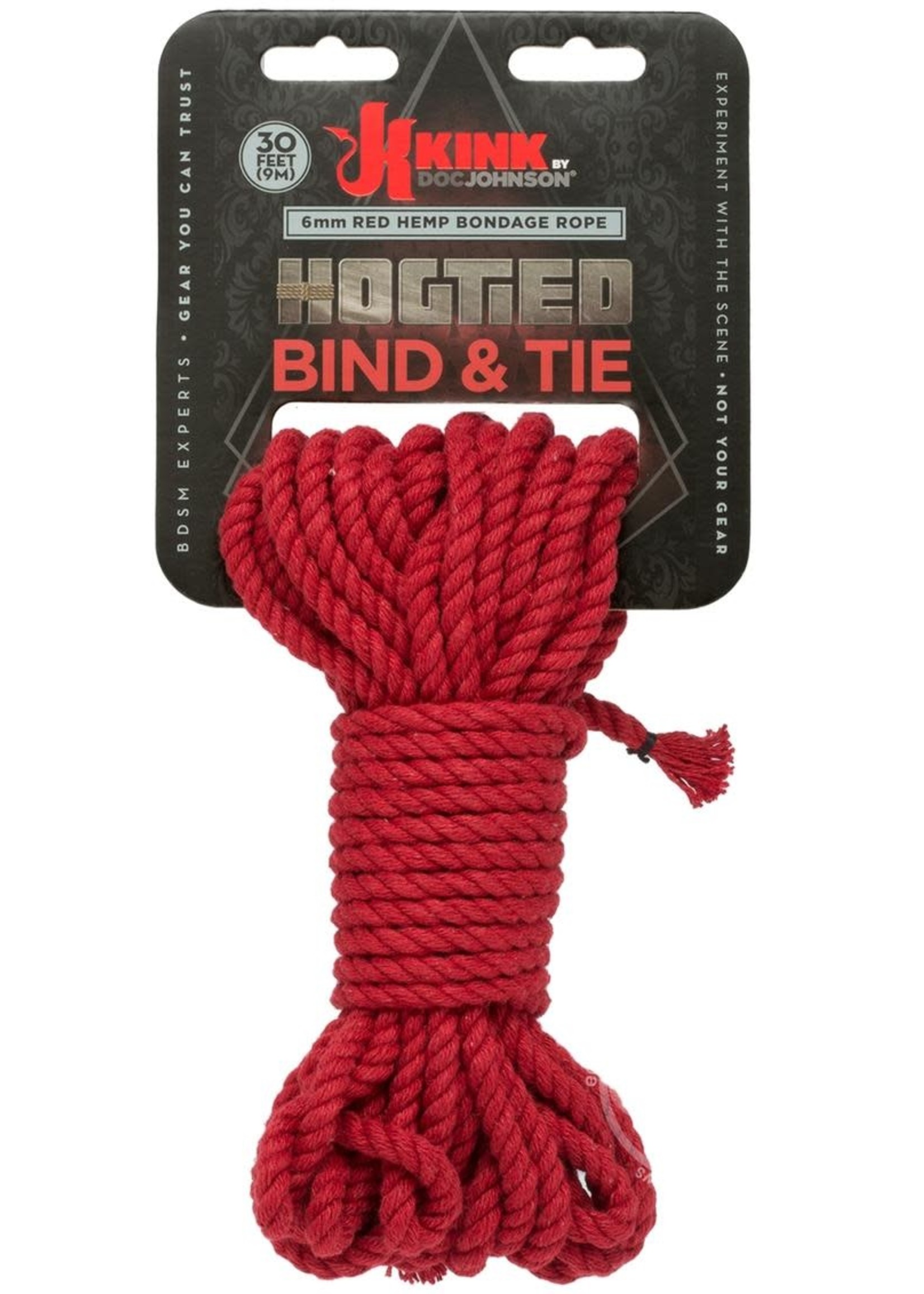 Kink Hogtied Bind & Tie 6mm Hemp Bondage Rope 30 Feet - Red