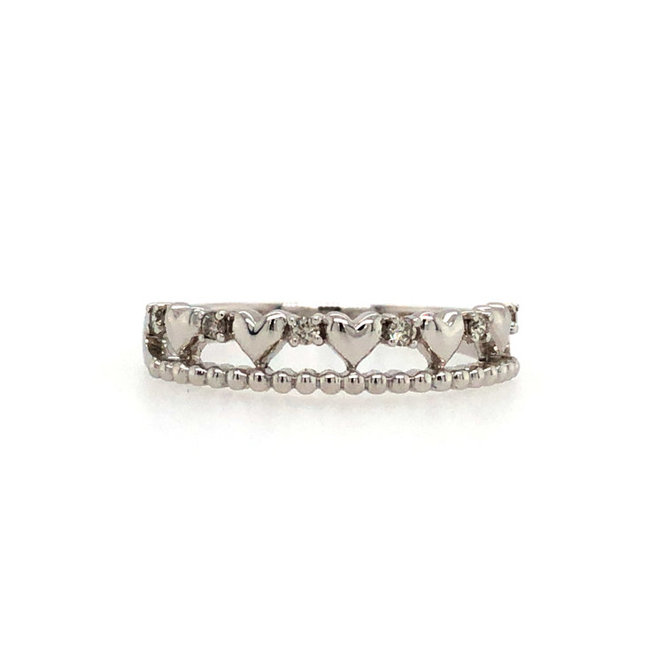 41116 14K WHITE GOLD HEART ROW .10CT DIAMOND  STACKABLE RING