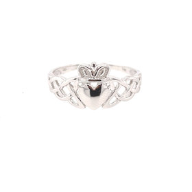 41121 14K WHITE GOLD CELTIC DESIGN CLADDAGH LADIES RING