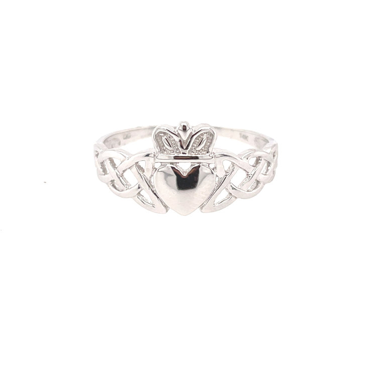 41121 14K WHITE GOLD CELTIC DESIGN CLADDAGH LADIES RING