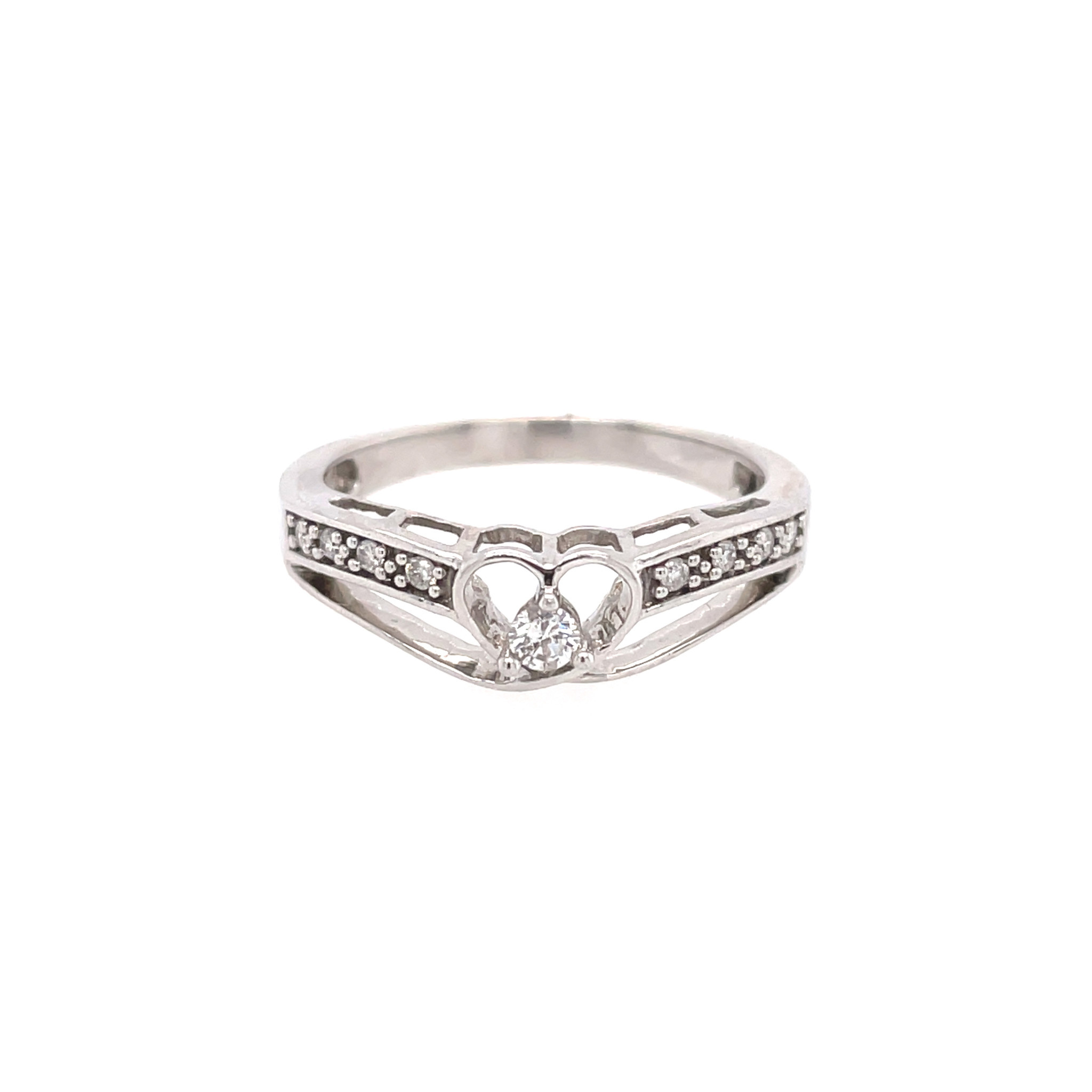 14K WHITE GOLD DIAMOND OPEN HEART RING