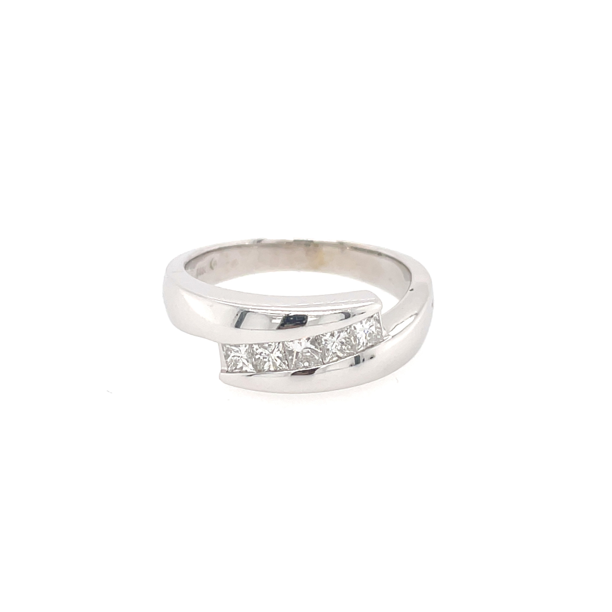 14K WHITE GOLD .50TCW PRINCESS CUT CHANNEL SET WAVE STYLE WEDDING BAND