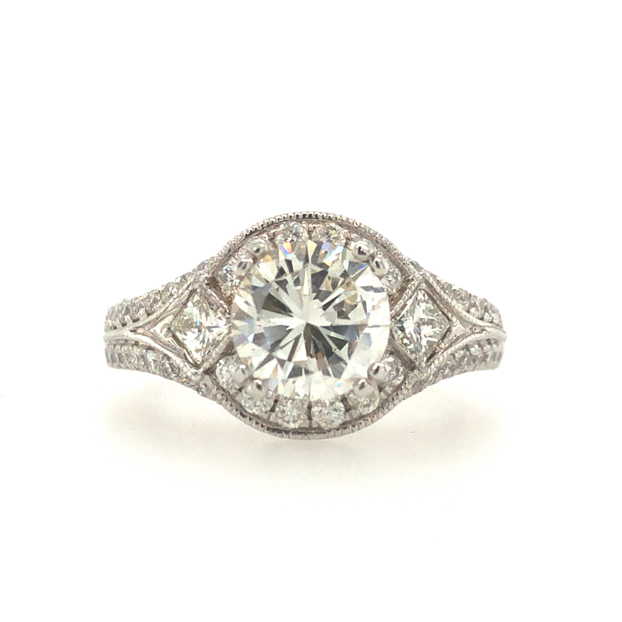 475025 14K WHITE GOLD 1.26CT I SI1 WITH .80TCW DIAMOND ANTIQUE DESIGN ENGAGEMENT RING