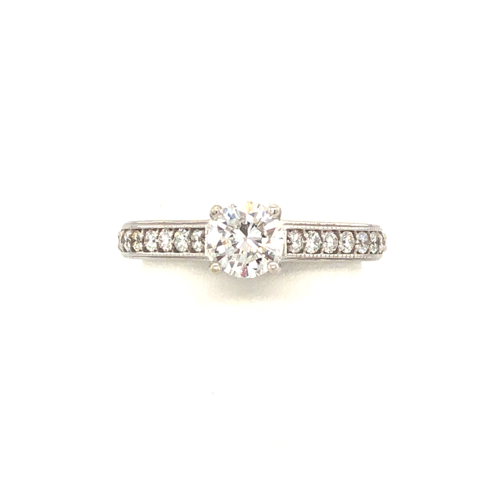 475575 14K WHITE GOLD .62TCW ROUND DIAMOND WITH BEAD SET MILGRAIN ENGAGEMENT RING