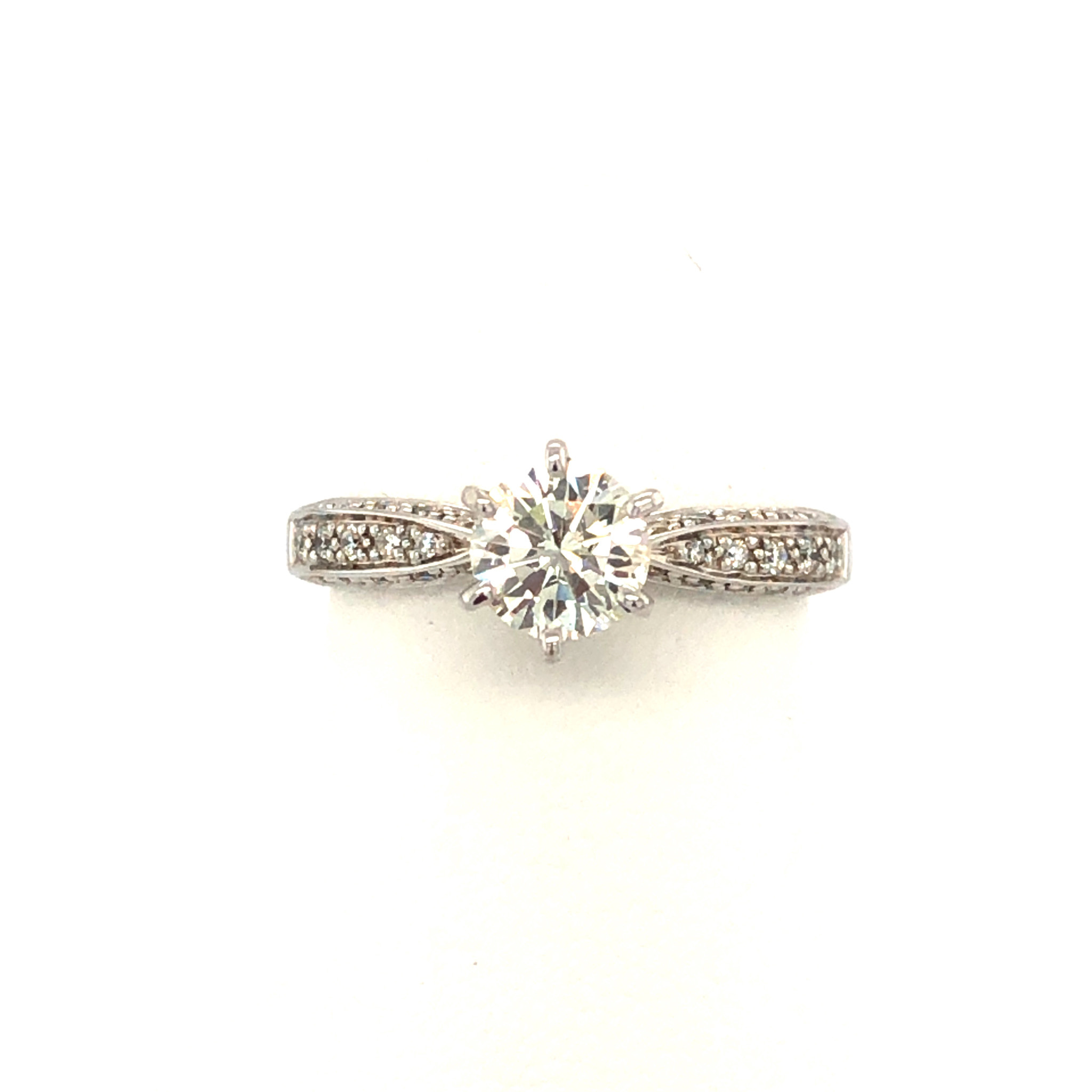 475577 18K WHITE GOLD ROUND .73TCW J VS2 DIAMOND PAVE SET SETTING ENGAGEMENT RING